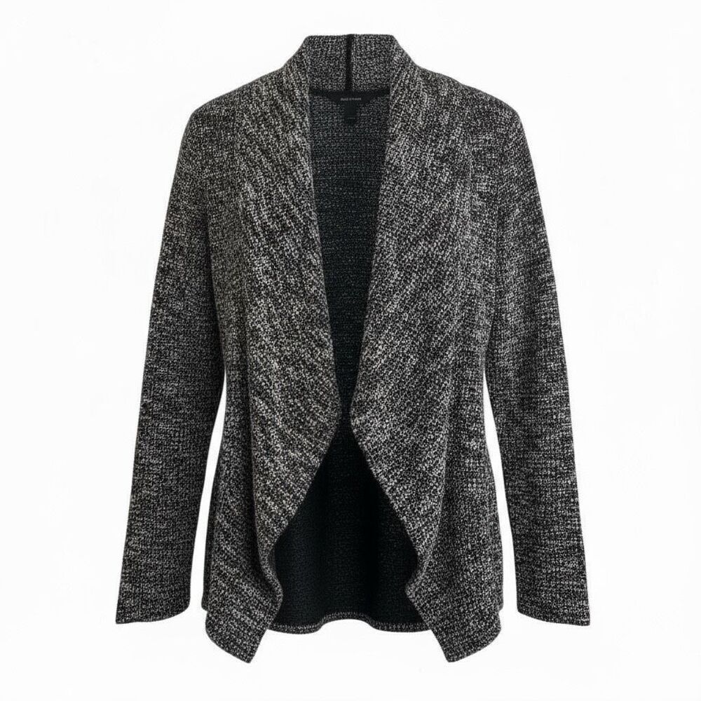 Club Monaco Kiki Drape Open Front Boucle Textured Cardigan Sweater Black Size XS